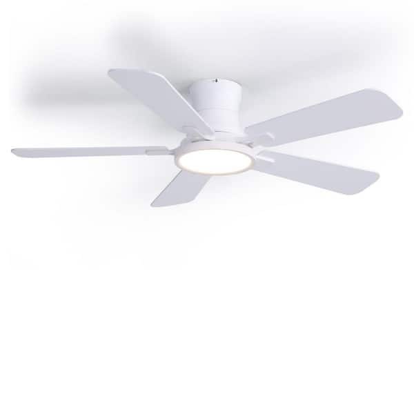 44 in. Indoor White Flush Mount Ceiling Fan with Integrated LED with Remote Control Included