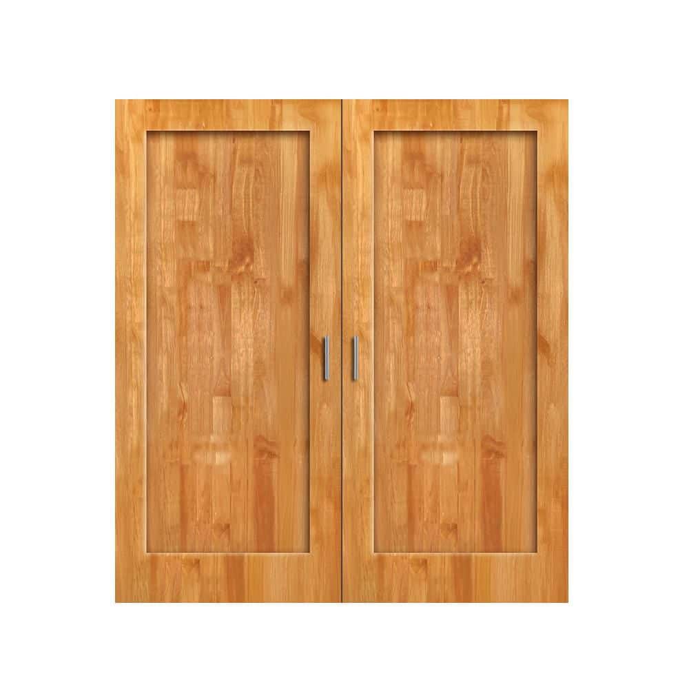 72 in. x 80 in. 1-Panel Hollow Core Weather Oak Finger Joint Wood Interior Double Door Slabs with Door Catch and Handle price history on PriceWatchPro