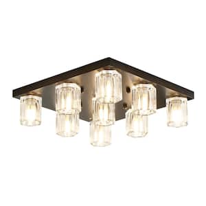 15.7 In. 9-Light Black Square Flush Mount with Clear Glass Shade and Bulbs Included Entryway Aisle Bedroom Ceiling Light