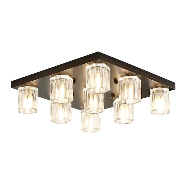 UMEILUCE 15.7 In. 9-Light Black Square Flush Mount with Clear Glass Shade and Bulbs Included Entryway Aisle Bedroom Ceiling Light