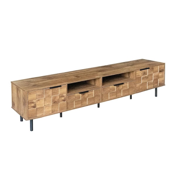 78.7 in. Mid Century Natural TV Stand with 2 Drawers and 2 Cabinets, Media Console for TVs Up to 85 in.