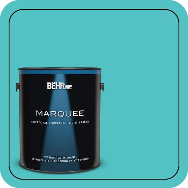 BEHR MARQUEE 1 gal. #500B-4 Gem Turquoise Satin Enamel Exterior Paint & Primer