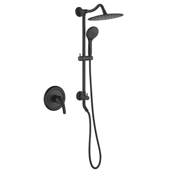 2-Spray Multi-Function Wall Bar Shower Kit with Hand Shower in Matte Black (Valve Included)