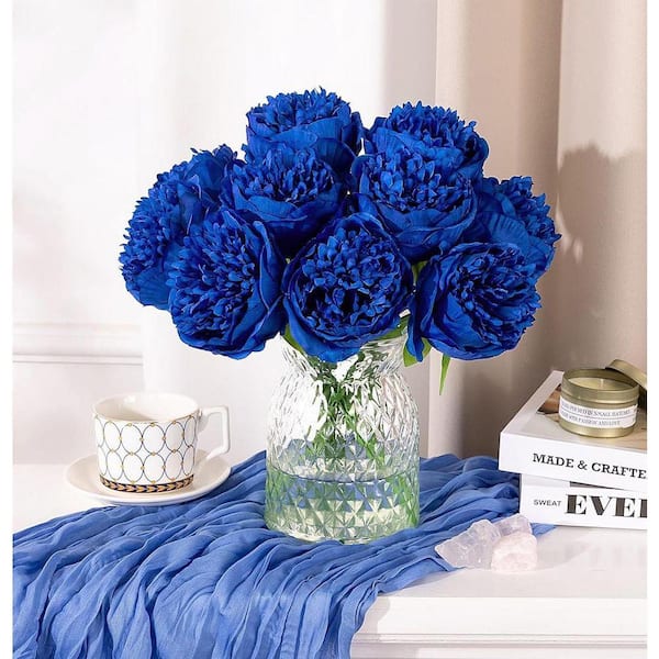 13 in. Navy Blue Indoor/Outdoor Artificial Peony Flower (10-Pieces
