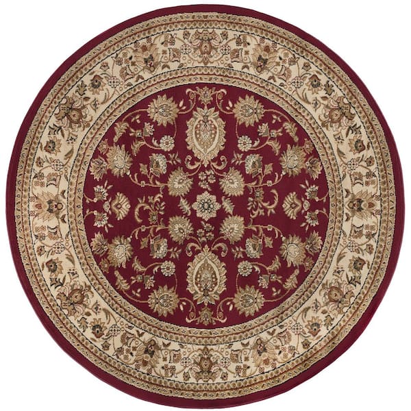 Tayse Rugs Sensation Border Red 8 ft. Round Indoor Area Rug
