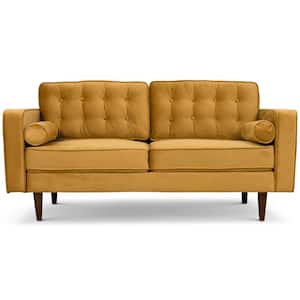 Harriet 65 in. Dark Yellow Mid-Century Pillow Back Velvet Upholstered 2-Seater Loveseat