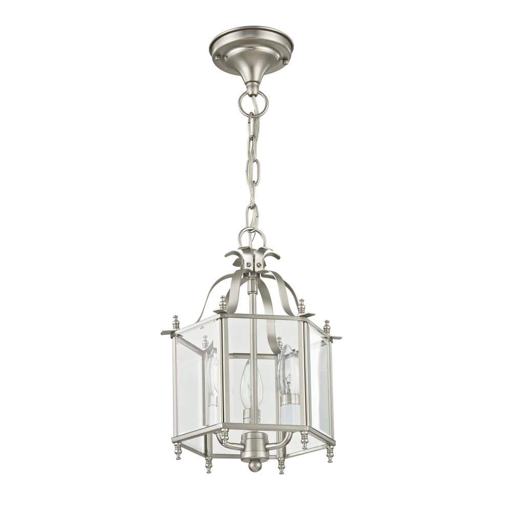 Elegant Brushed Nickel 3-Light Chandelier with Clear Beveled Glass
