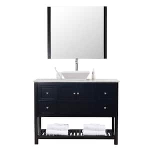 Manhattan 48 in. W x 18 in. D Bath Vanity with Marble Top in White with White Basin and Black Mirror