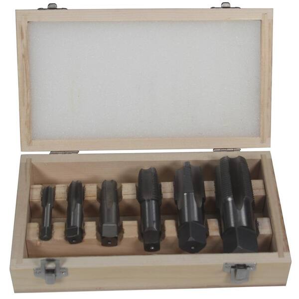 6-Piece Steel Tap And Die Set - 1/4", 3/8", 1/2" NPT Pipe Threading Kit In Wooden Case