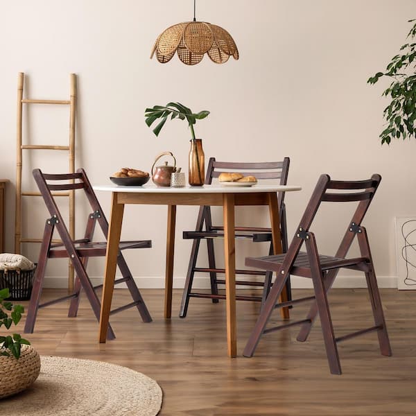 Karl home 4 Pieces Walnut Color Patio Poplar Wood Folding Chair