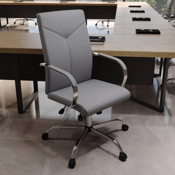 Leisuremod Sonora Modern High Back Grey Adjustable Height Leather Conference Office Chair with Tilt and 360° Swivel