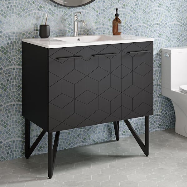 Swiss Madison Annecy 18 in. W x 36 in. D x 35 in. H Bathroom Vanity in Phantom Black with Top