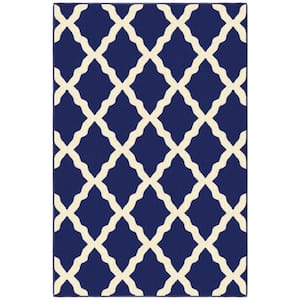 Glamour Collection Non-Slip Rubberback Moroccan Trellis Design 3x5 Indoor Area Rug, 3 ft. 3 in. x 5 ft., Navy