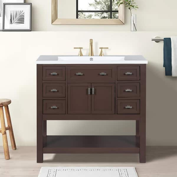 Single Sink Bathroom Vanity Combos | Compact & Stylish Solutions |  Vanity + Brown Sink