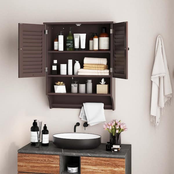 Costway Wall Mount Bathroom Cabinet Wooden Medicine Cabinet Storage  Organizer Espresso 