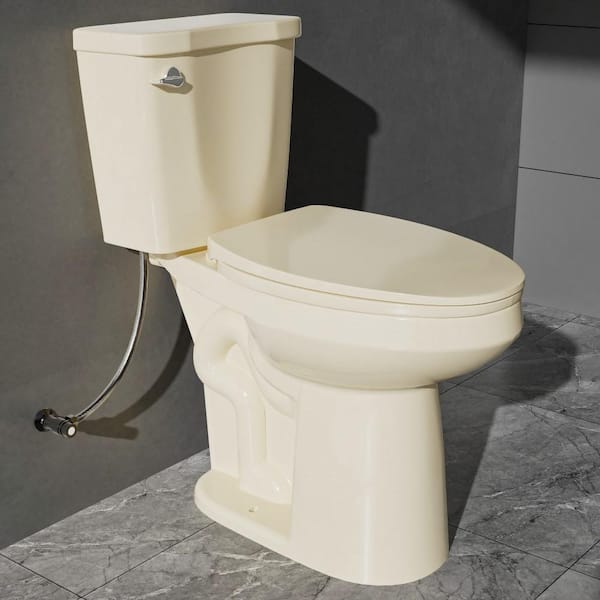 Unbranded Extra Tall 21 in. 2-Piece Toilet 1.28 GPF Single Flush Elongated Raised Toilet in Bone with Soft Close Seat for Seniors