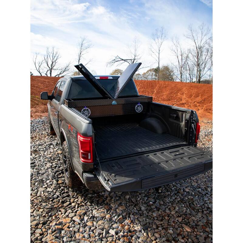 72 in. Black Aluminum Full Size Crossover Truck Tool Box with 2 Speakers, Red, Lighting and Cooler