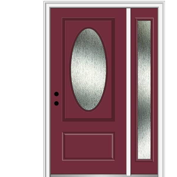 MMI Door 48 in. x 80 in. Right-Hand Inswing Rain Glass Burgundy Fiberglass Prehung Front Door on 4-9/16 in. Frame