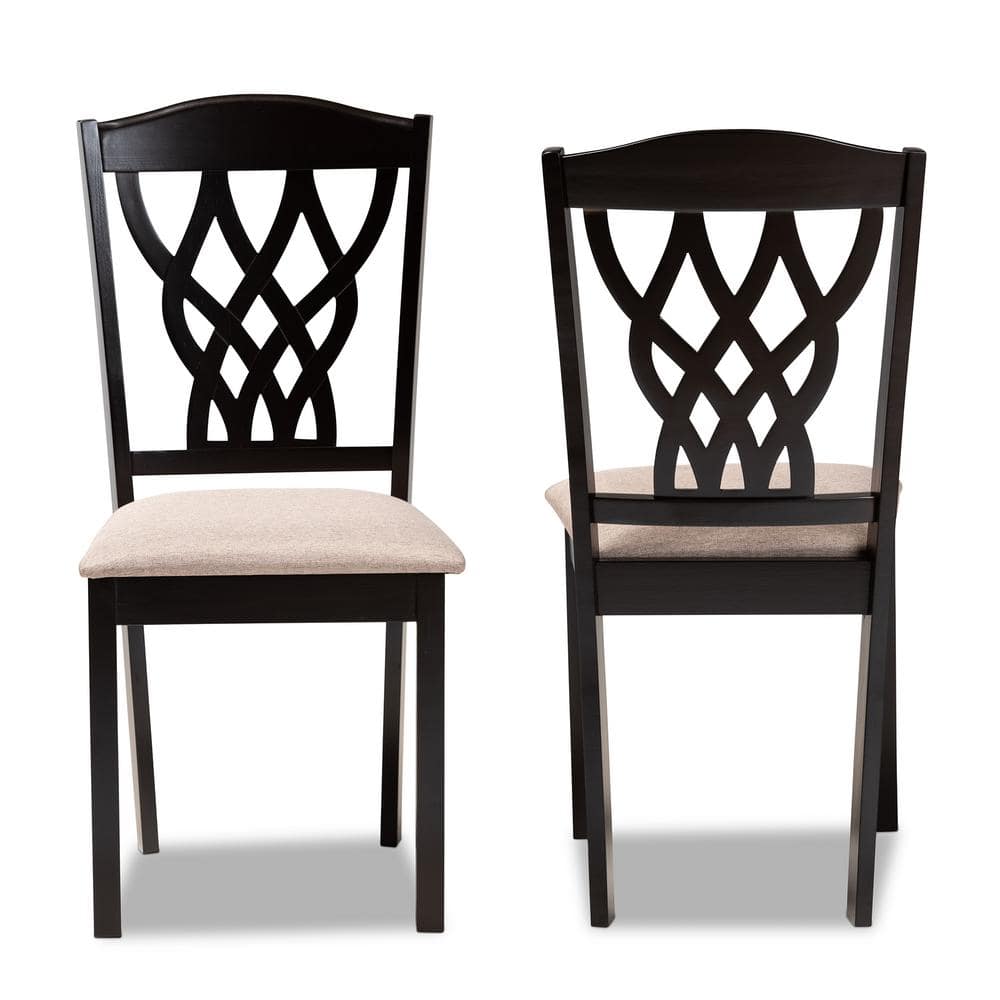 Sand Leather & Dark Brown Wood Low Side Chair with Cane Accent