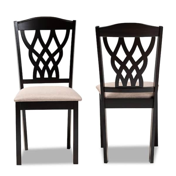 Baxton Studio Delilah Sand and Dark Brown Fabric Dining Chair (Set of 2)