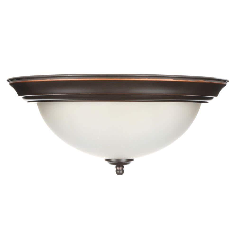 13 in. Oil Rubbed Bronze Dome Flush Mount with Stained Glass Shade