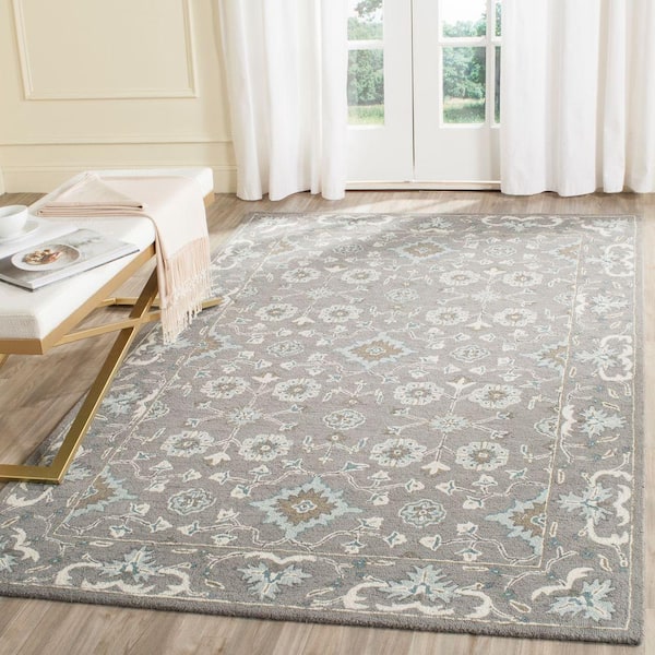 Blossom Grey 5 ft. x 8 ft. Border Area Rug