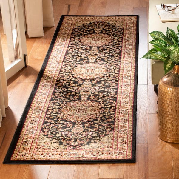 Lyndhurst Black/Ivory 2 ft. x 6 ft. Antique Medallion Border Runner Rug