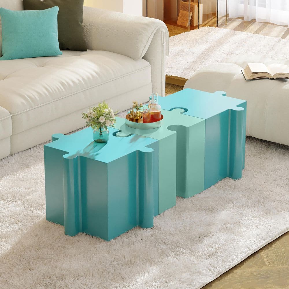 Bblythe Modular Puzzle 3-Piece Indoor/Outdoor Light Blue and Light Green Concrete MGO Patio Side Tables,Interlock Design price history on PriceWatchPro