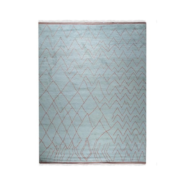 Light Blue Hand Knotted Wool Transitional Moroccan Rug, 4' X 12'