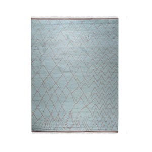 Light Blue Hand Knotted Wool Transitional Moroccan Rug, 6' x 9'