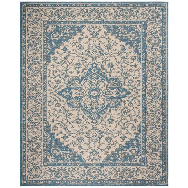 SAFAVIEH Beach House Cream/Blue 8 ft. x 10 ft. Oriental Indoor/Outdoor Patio  Area Rug