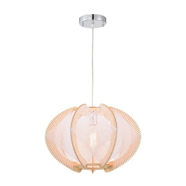 GREENVILLE SIGNATURE Joar 110 -Watt 1-Light White and Yellow Wood and Paper Rattan Shaded Pendant Light, No Bulbs Included