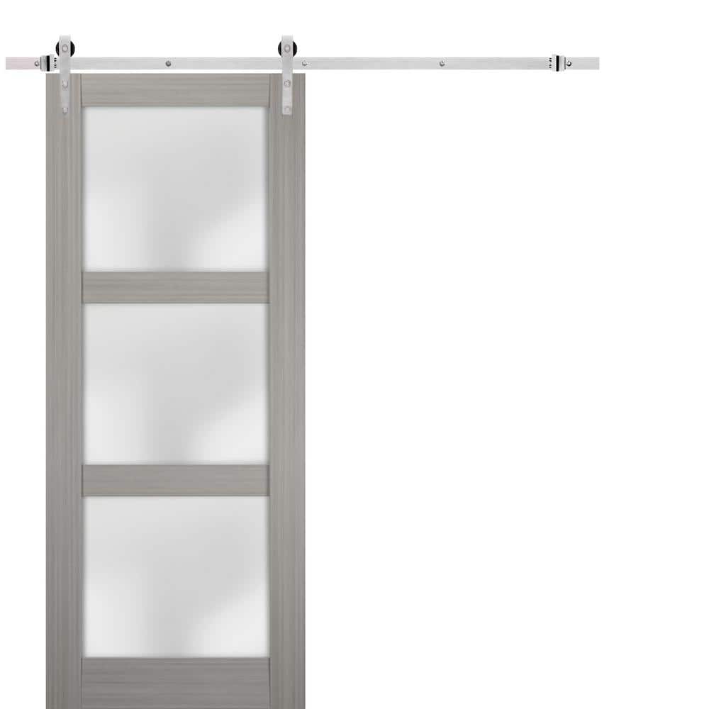 Sartodoors 2552 36 in. x 96 in. 3 Panel Gray Finished Pine Wood Sliding Door with Stainless Barn Hardware -  2552BDSSSS3696