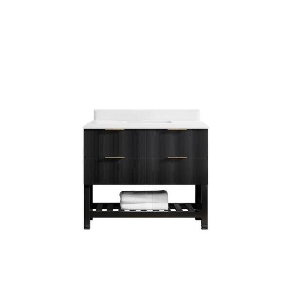 Willow Collections Catalina 42 in. W x 22 in. D x 36 in. H Bath Vanity in Black with 1.5" White Quartz Top