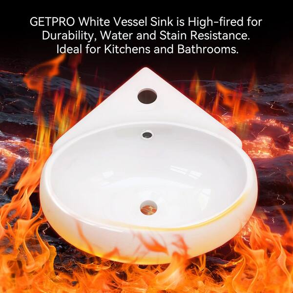 Getpro 14.13 in Corner Wall-Mounted Oval Bathroom Sink in White