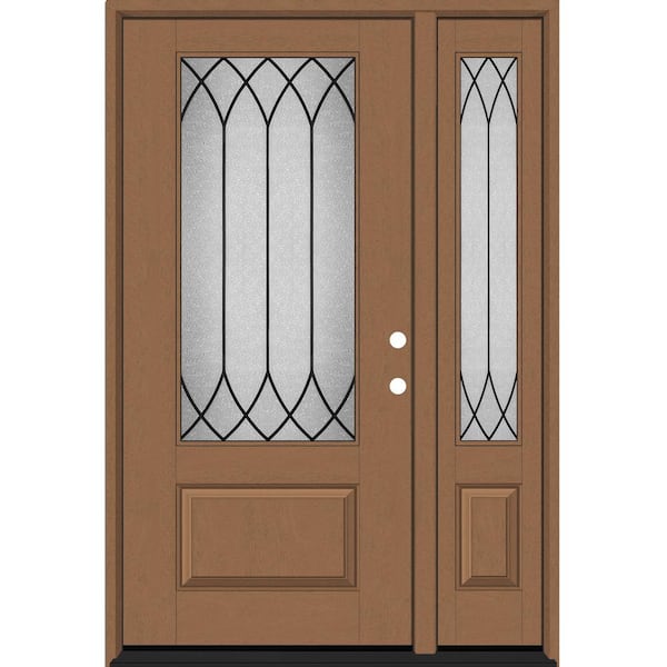 Steves & Sons Regency 53 in. x 80 in. 3/4 Lite Decorative Glass LHIS Autum Wheat Mahogany Fiberglass Prehung Front Door 14 in. SL