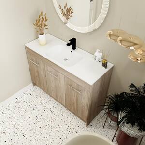 47.4 in. W x 18.1 in. D x 33.8 in. H Single Sink Freestanding Bath Vanity in White Oak with White Resin Top