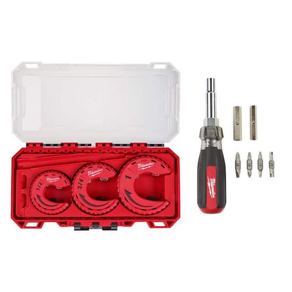 Milwaukee Close Quarters Copper 1/2 in. to 1 in. Tubing Cutter Set and 13 in 1 Screwdriver with Schrader Bit