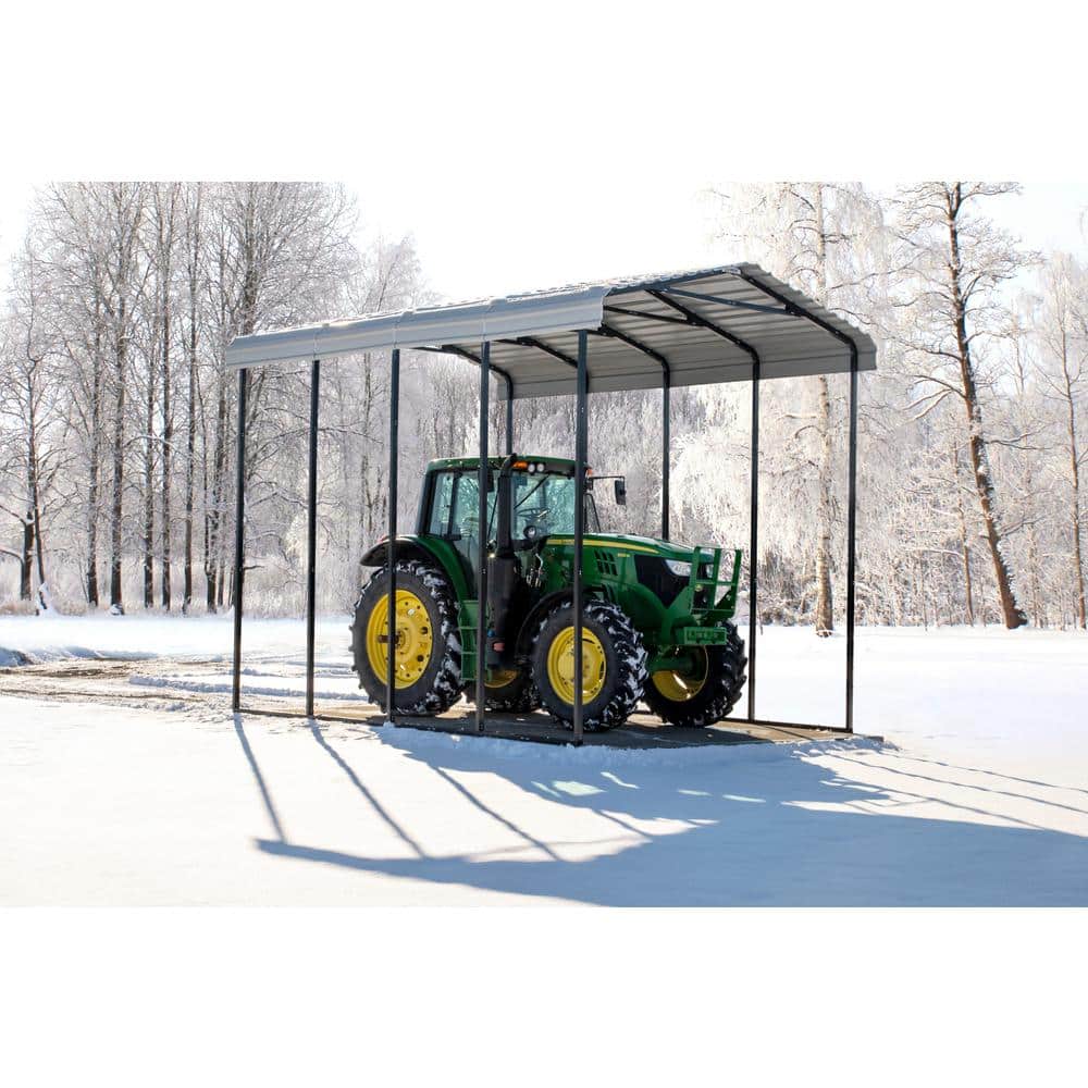 Eggshell Galvanized Steel Peak Carport Kit, 14' x 20' x 14'