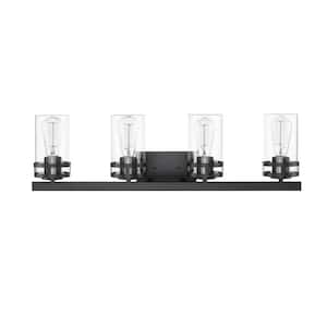 Lunden 30.25 in. 4-Light Matte Black Vanity-Light with Clear Glass