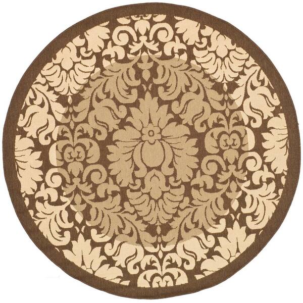 SAFAVIEH Courtyard Brown/Natural 7 ft. x 7 ft. Round Floral Indoor/Outdoor Patio  Area Rug