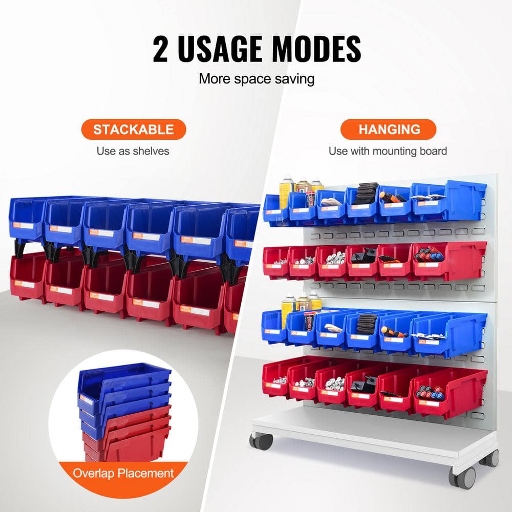 Blue and Red Stackable Plastic Storage Bins for Kids