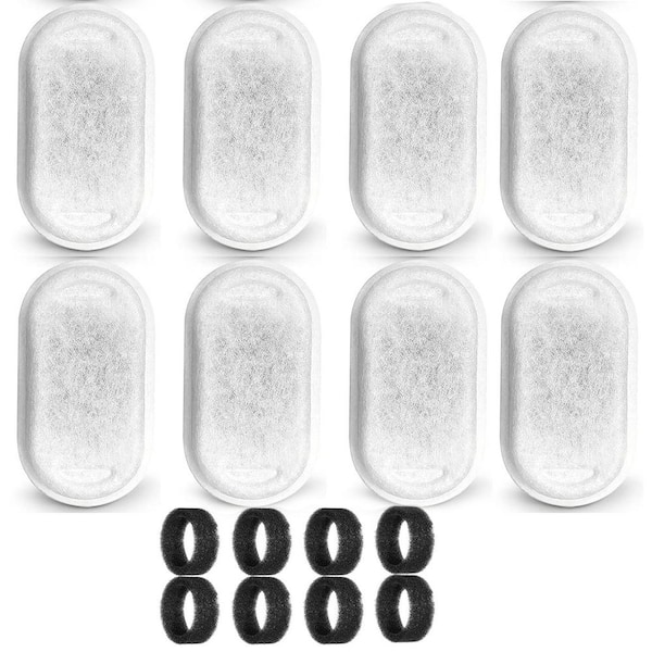 KIWDZFU Cat Water Fountain Filter Replacement for Stainless Steel Dispenser w/ 8 Filters& 8Sponges Circulating Filtration System