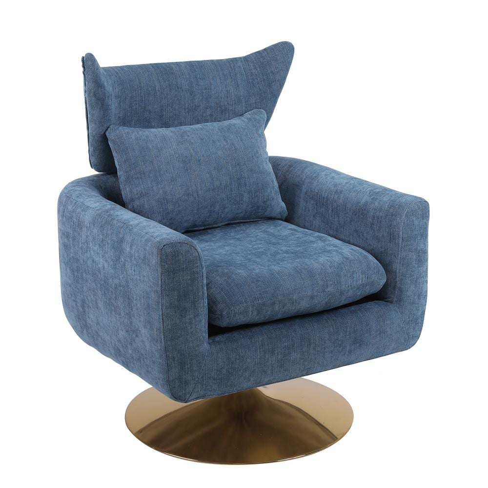 Blue Upholstered Swivel Wingback Chair, Classic Mid-Century 360° Swivel Ac