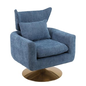 Blue Upholstered Swivel Wingback Chair, Classic Mid-Century 360° Swivel Accent Chair