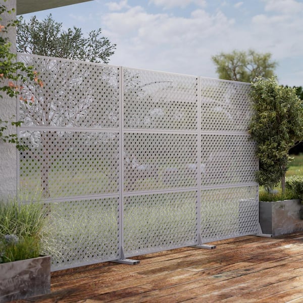 Dovelina Jason 72 in. Galvanized Steel Garden Fence Outdoor Privacy Screen Garden Screen Panels in White