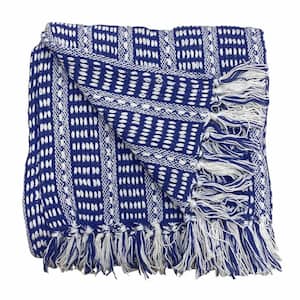 Charlie Blue and White Striped Cotton Throw Blanket