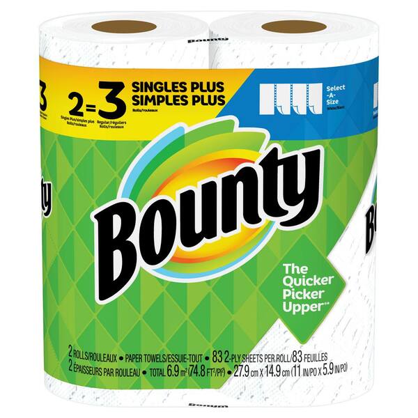 Bounty Select A Size White Paper Towel Rolls 2 Single Plus Rolls 003700047746