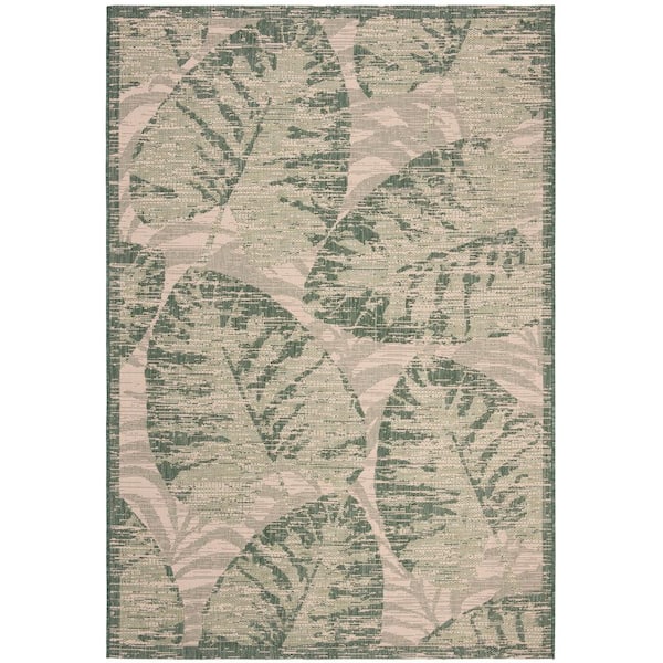 SAFAVIEH Courtyard Beige/Green 5 ft. x 8 ft. Floral Indoor/Outdoor Patio  Area Rug