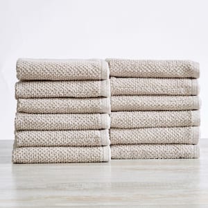 Brown Solid 100% Cotton Textured Washcloth (Set of 12)